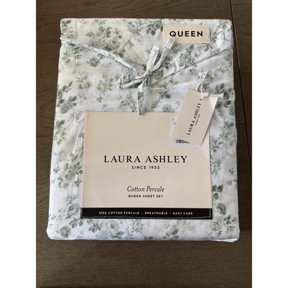 Laura Ashley Queen Sheet Set Bella Floral Harvest Light Green 4pc Farmhouse Chic - Picture 3 of 6